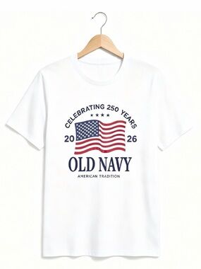 Old Navy White Graphic Crewneck Tee with Navy Print